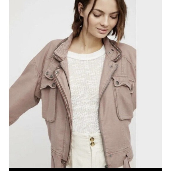 FREE PEOPLE Flight Line Bomber Jacket Xs Mauve - Picture 2 of 6